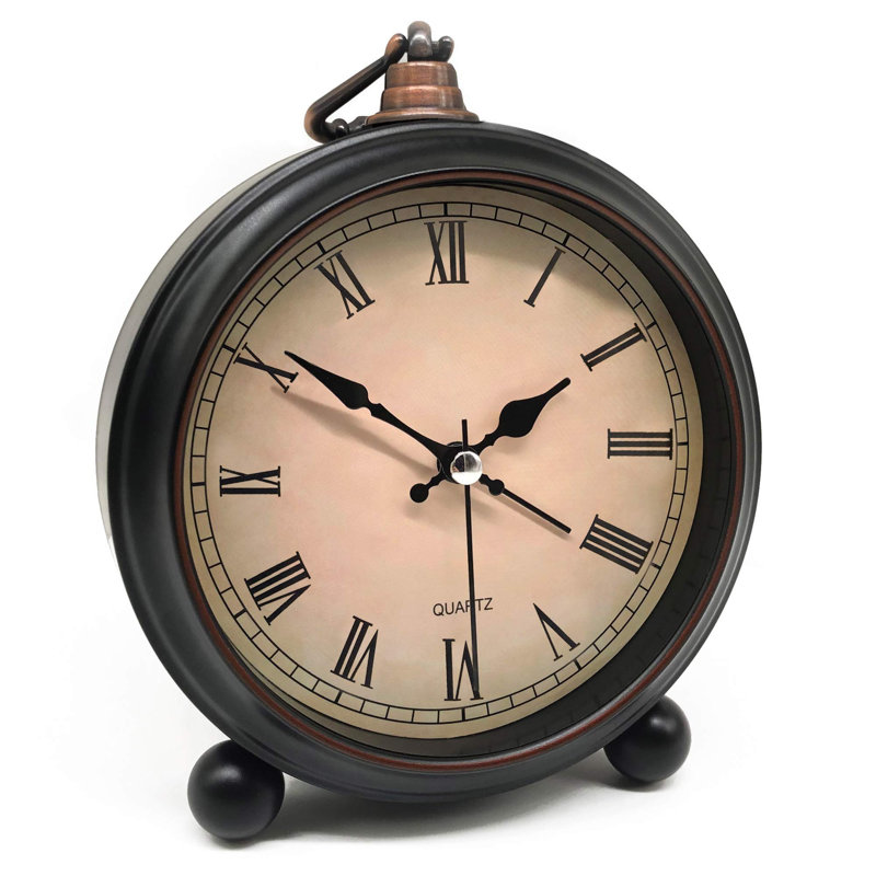 Modern & Contemporary Analogue Metal Quartz Movement / Crystal Tabletop Clock with Alarm in Black/Brown