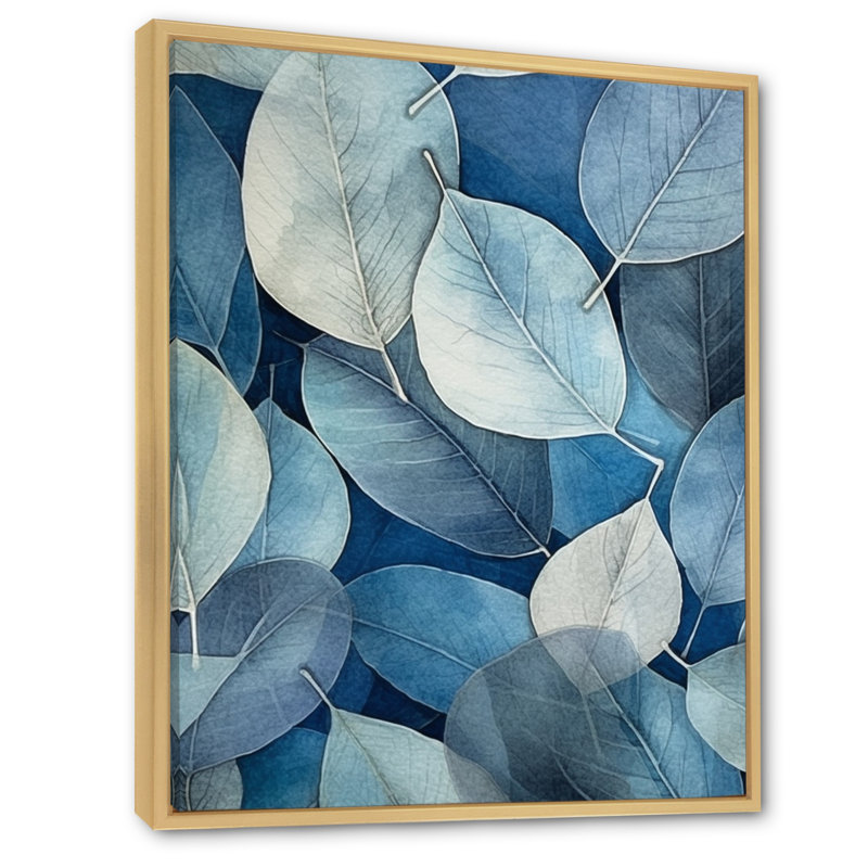 «Gray Blue Leafs Harmony», reproduction sur toile, H 32 po x l 24 po x P 1 po, Cadre naturel flottant