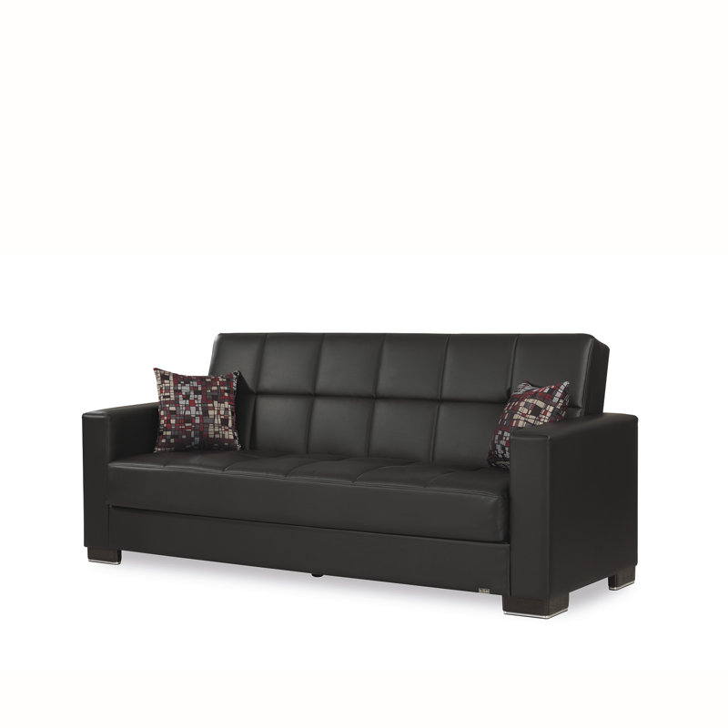  Canapé-lit Annalice en cuir Vegan, Similicuir noir