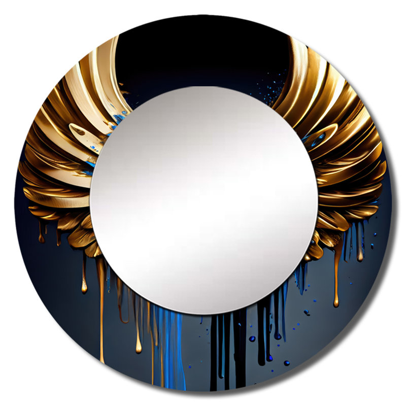 Miroir mural quantique bleu et doré, 29 po x 29 po