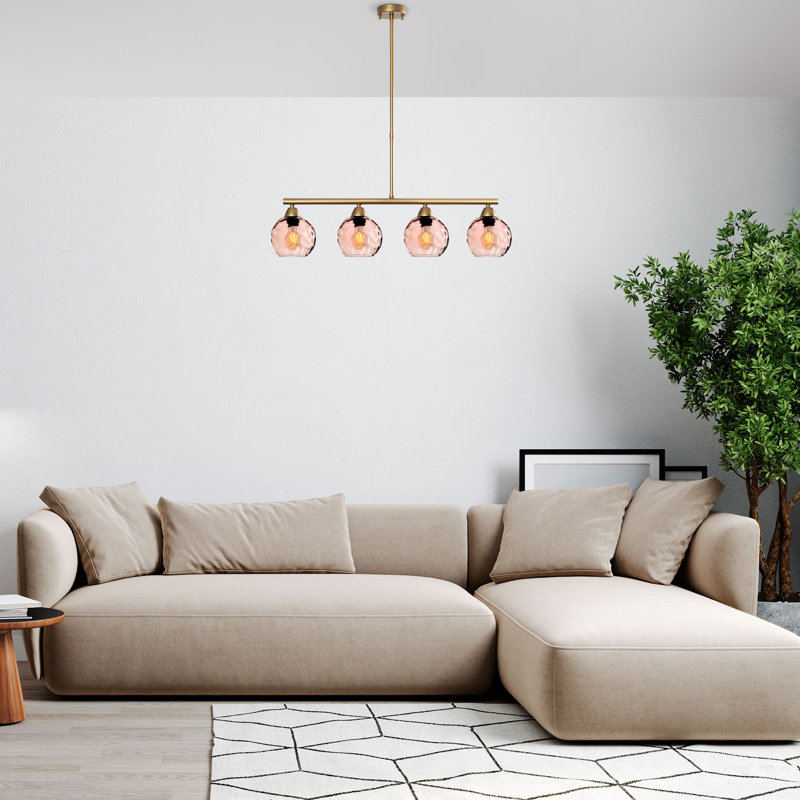 Elegant Pink and Gold Chandelier, Metal Body, 31.5 x 5.9 x 31.5 inches | Cap Diameter: 5.9 inches, Base Plate Ø4.0 x 0.8 inches | 4 x E27 Socket (Max 40W) | Stylish Lighting Fixture for Dining Room, Living Room & Entryway