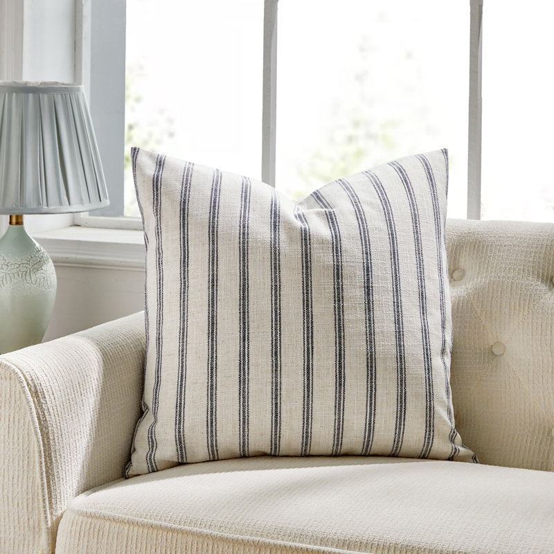 French Stripe Striped Linen Throw Pillow, Navy, Polyester, 20" x 20"