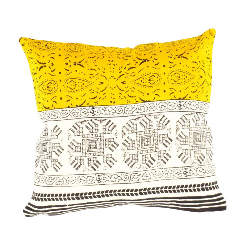 Square Pillow Cover & Insert, Yellow/White/Black