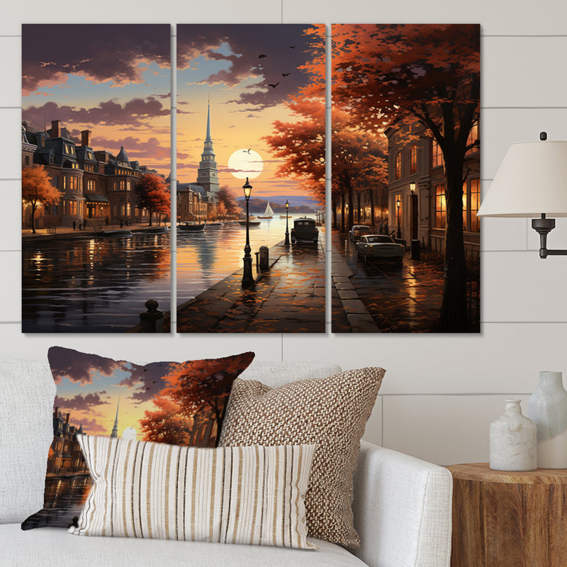 Étang à Boston, souvenirs sur toile, reproduction de 3 pièces, H 32 po x l 48 po x P 1 po