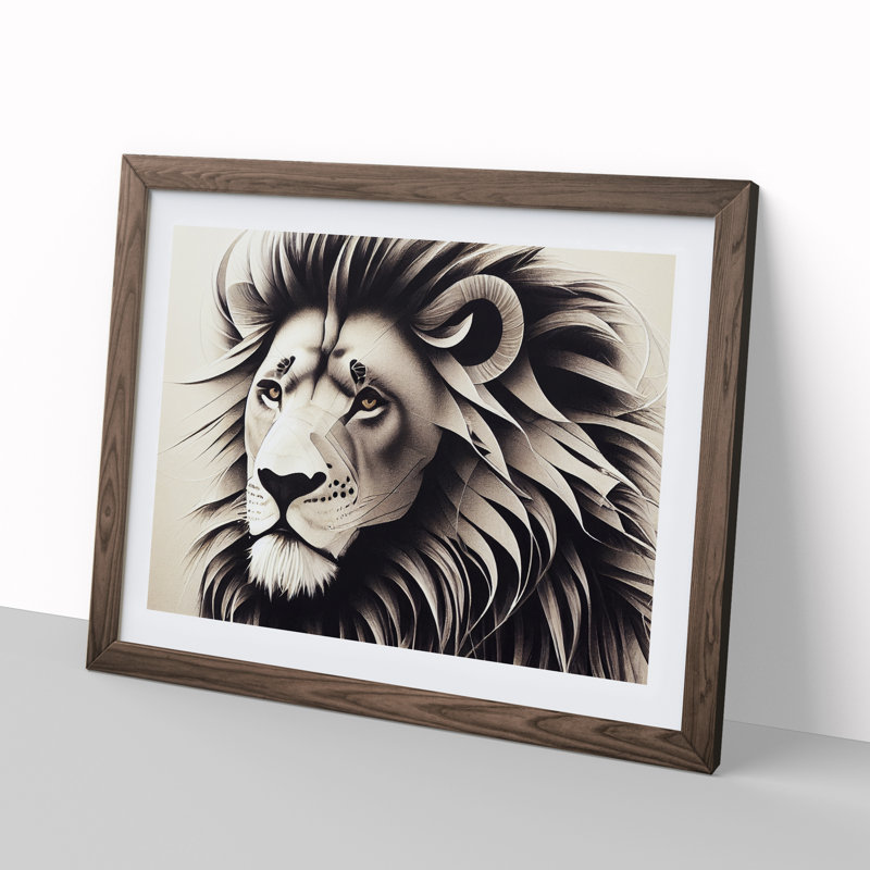 Miraculous Lion - Single Picture Frame Print, 34cm H x 46cm W, Walnut Framed