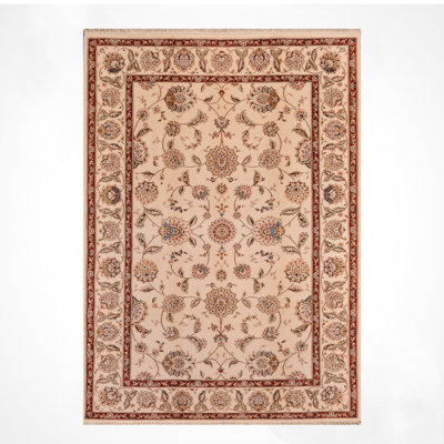 Original Hand Knotted Traditional Pattern Cream Wool Rug