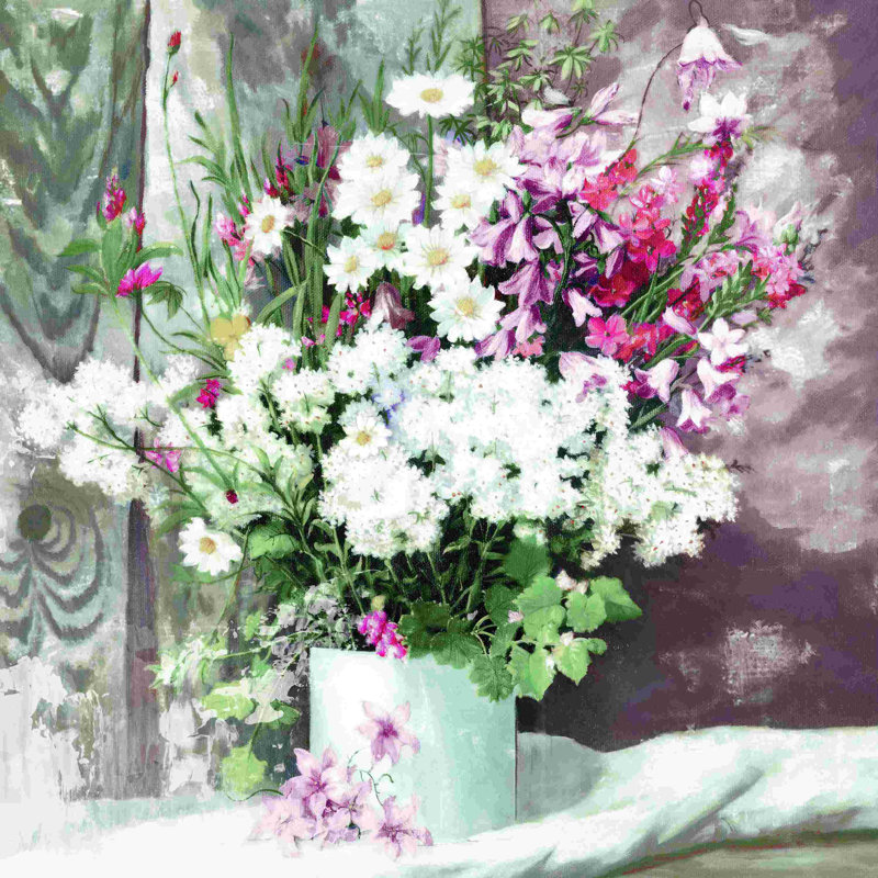 Fleurs de Bourgogne dans une tasse, H 36 po x l 36 po