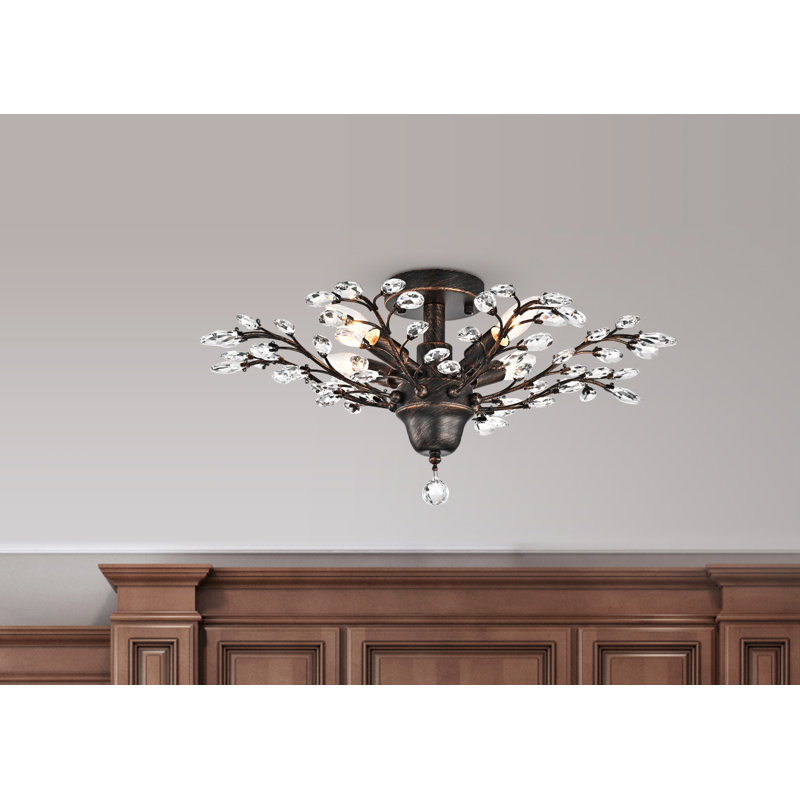 Newlyn 23.6" W 4-Light Antique Copper Tiered Semi Flush Mount 