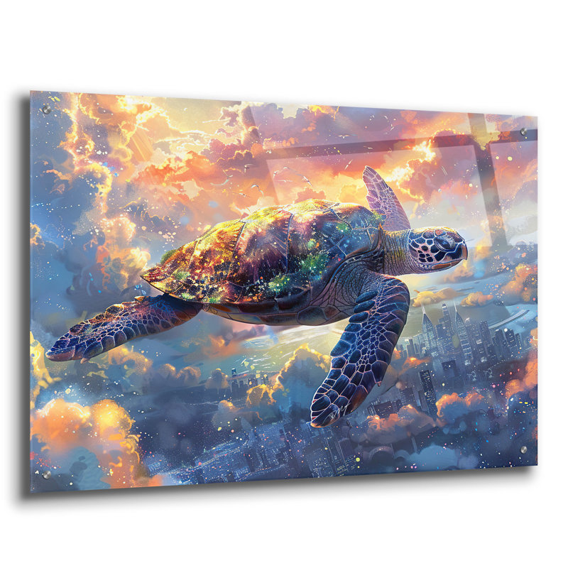 «Flying Turtle» par Momart, art mural en verre acrylique, H 24 po x l 36 po x P 0,2 po