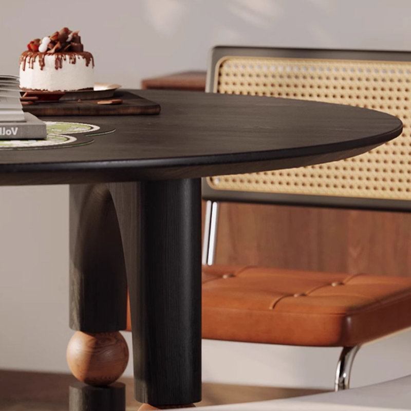 Table basse ronde en bois massif noir, H 29,52 po x L 55,11 po x l 55,11 po