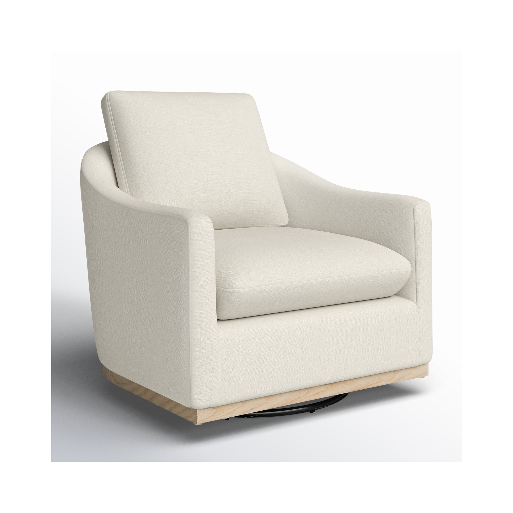 Deary Upholstered Swivel Barrel Chair, Effie Linen Performance Linen