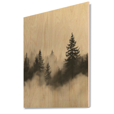 Monochrome Forest Grey and White Foggy Pines II - Rustic Wood Wall Art