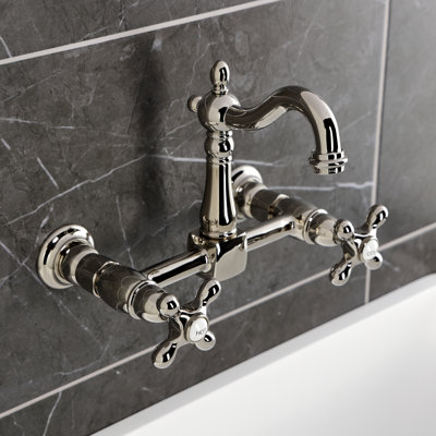 Kingston Brass Heritage Double-Handle 2-Hole Wall-Mount Bridge Kitchen Faucet