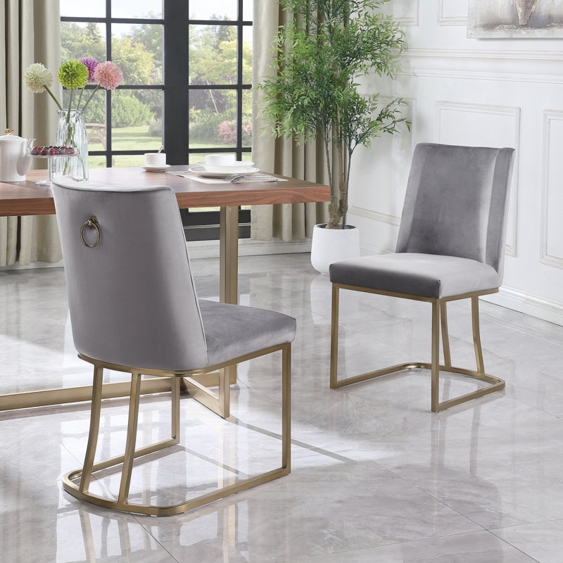 Chaises de salle à manger, chaise d'appoint rembourrée en velours, pieds en métal (ensemble de 2), Gris