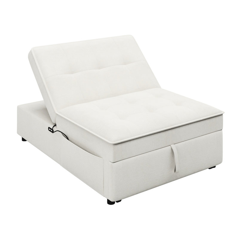 Lit convertible avec éponge à haute densité - Pochette latérale en lin blanc peu encombrante pour les petites pièces