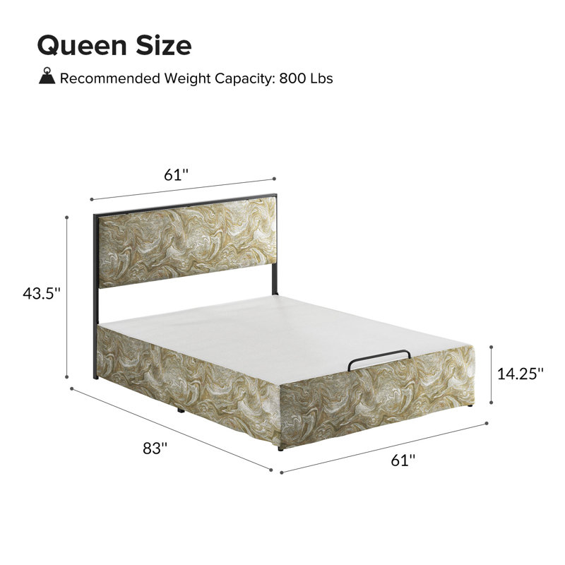 Neilius Upholstered Platform Bed with Washable Slipcover, Queen, Pattern Golden