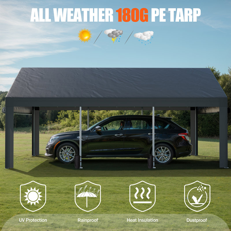 12 Ft. W X 20 Ft. D Heavy Duty Carport Portable Garage, 12x20 FT, Gray