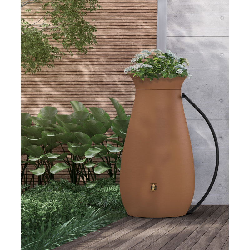 Terracotta 65 Gallon Plastic Rain Barrel with Planter Top