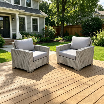 Ensemble de 2 fauteuils de patio d'extérieur en osier avec coussins, capacité 330 LBS et coussins amovibles lavables pour la cour, la terrasse, le jardin et le gris