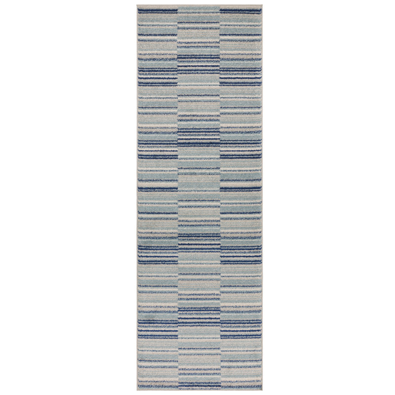 Donnavan Striped Blue Area Rug, Rectangle 66 x 240cm