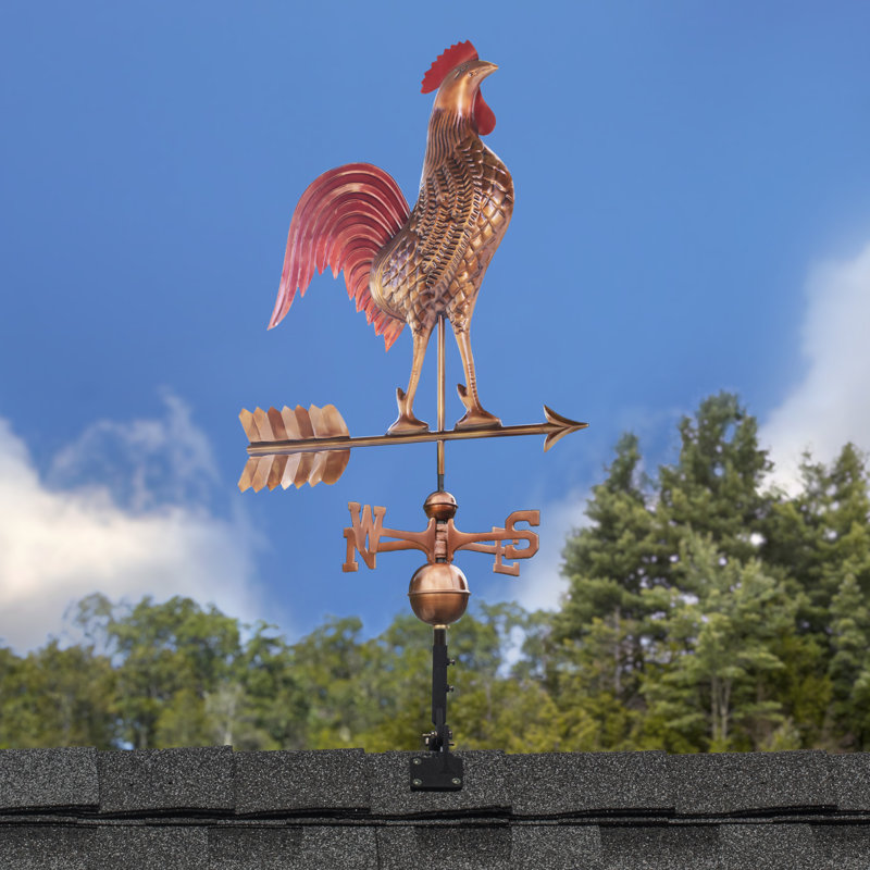 Large Copper Rooster Weathervane with Multi-Color Patina