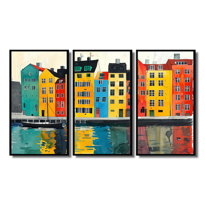 Ensemble de salon Breaux - Copenhagen Wall Art, H 32 po x l 16 po x P 1 po, Toile avec cadre flottant noir