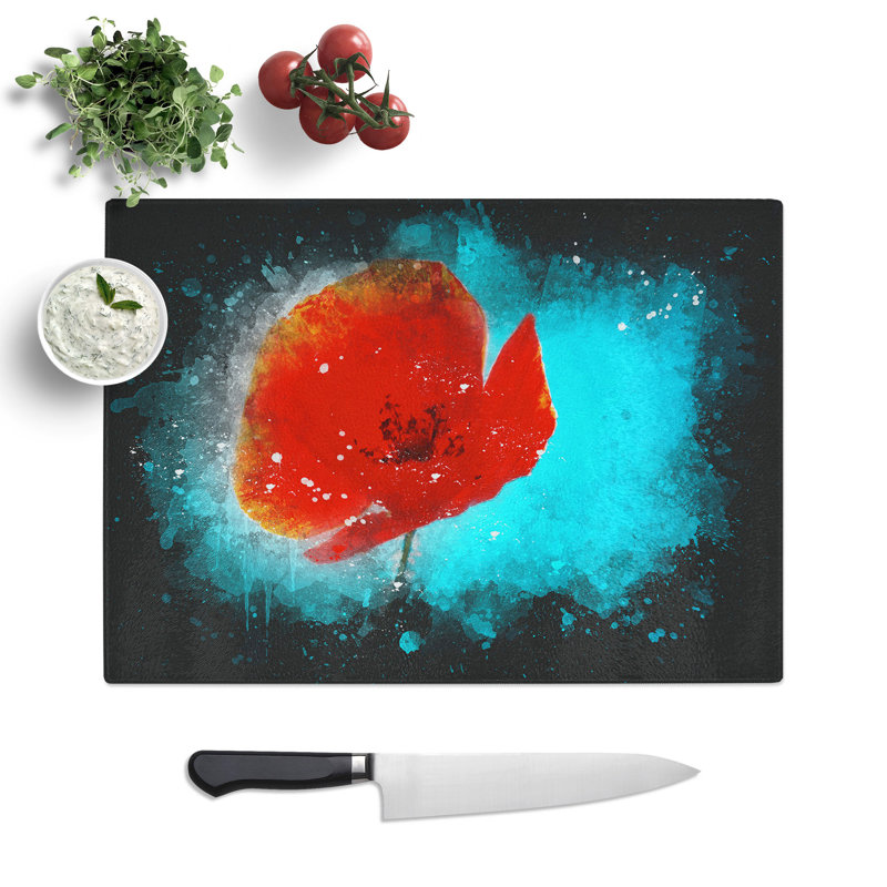 Red Poppy Flower Vol.1 Paint Splash Chopping Board, 0.4cm H x 20cm W x 28.5cm L