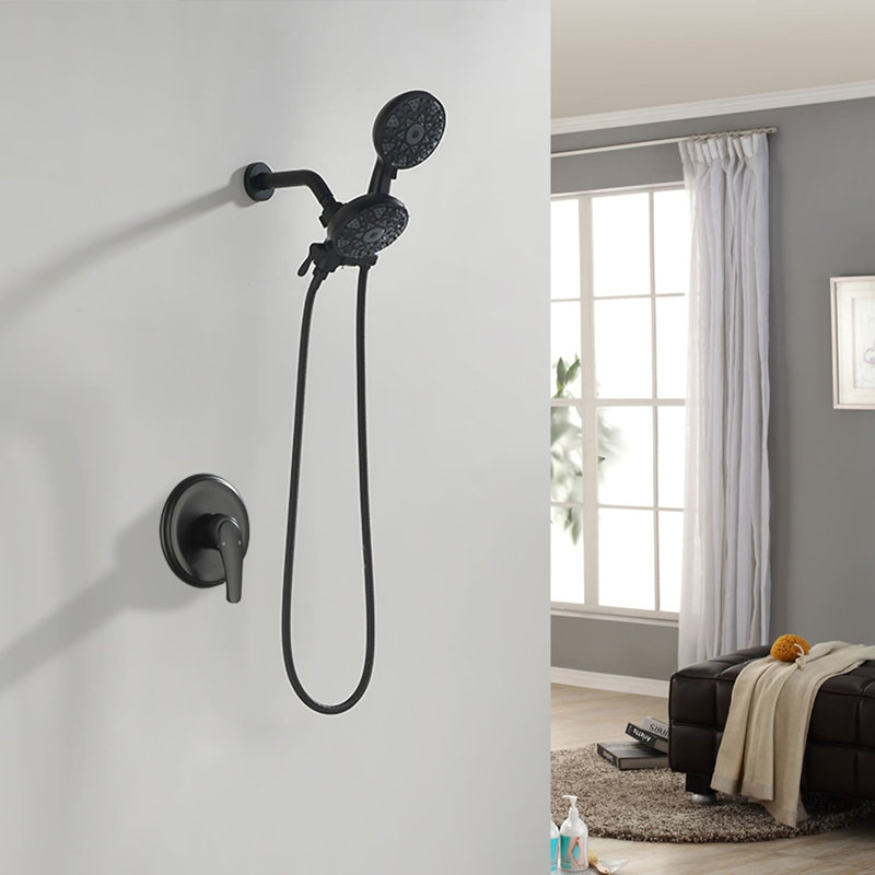 Wall Mounted Shower System With Handheld Shower Single Handle Complete Shower Faucet Set Brass 2-In-1 Shower Trim Kit With Rough-In Valve