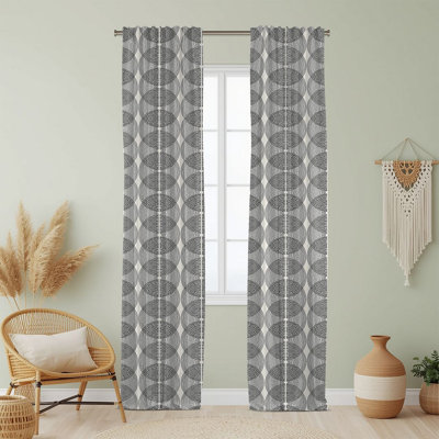 Semi Sheer Geometric Print Curtain Single Panel