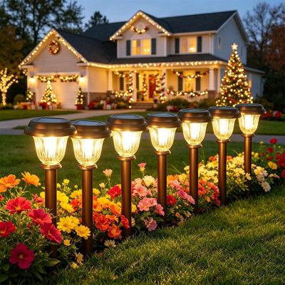 Ensemble de 8 lampes solaires de jardin, en acier inoxydable et en verre, IP65 imperméable, pour allée de jardin