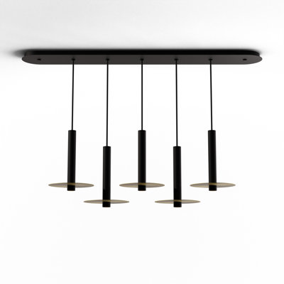 Combiné suspendu 12 po linéaire 5 noir mat avec auvent noir mat, plaque de métal de 9 po (laiton)