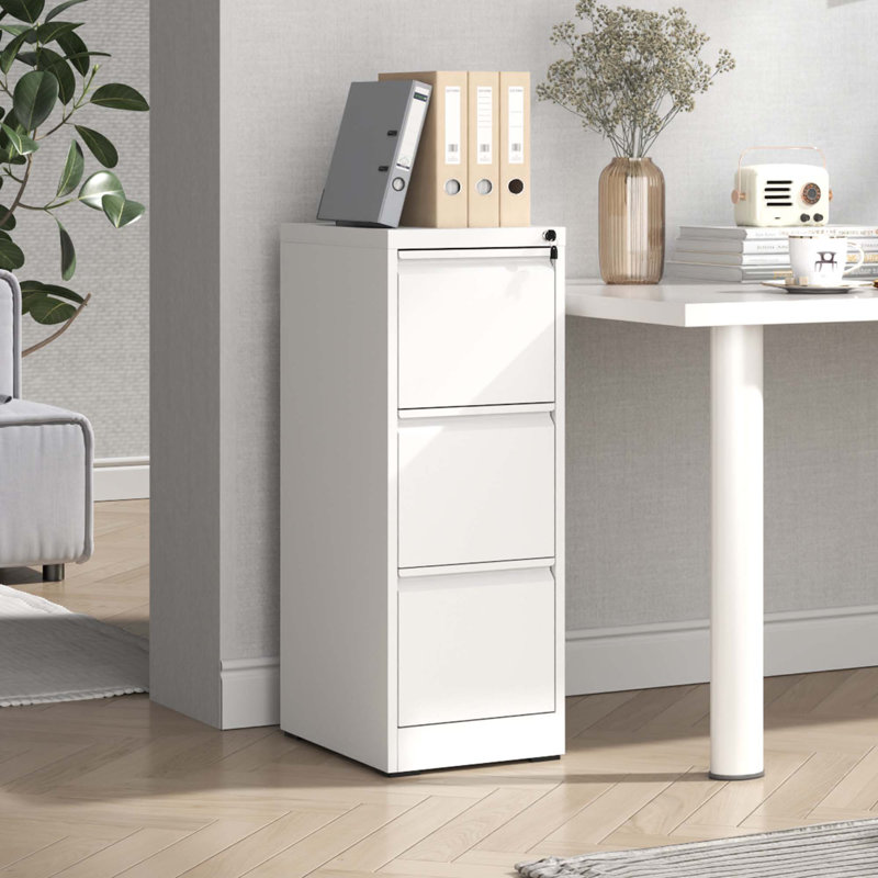 41"H 3 Drawer Metal Vertical Filing Storage Cabinets for Home Office A4/Letter/Legal Size Files, White