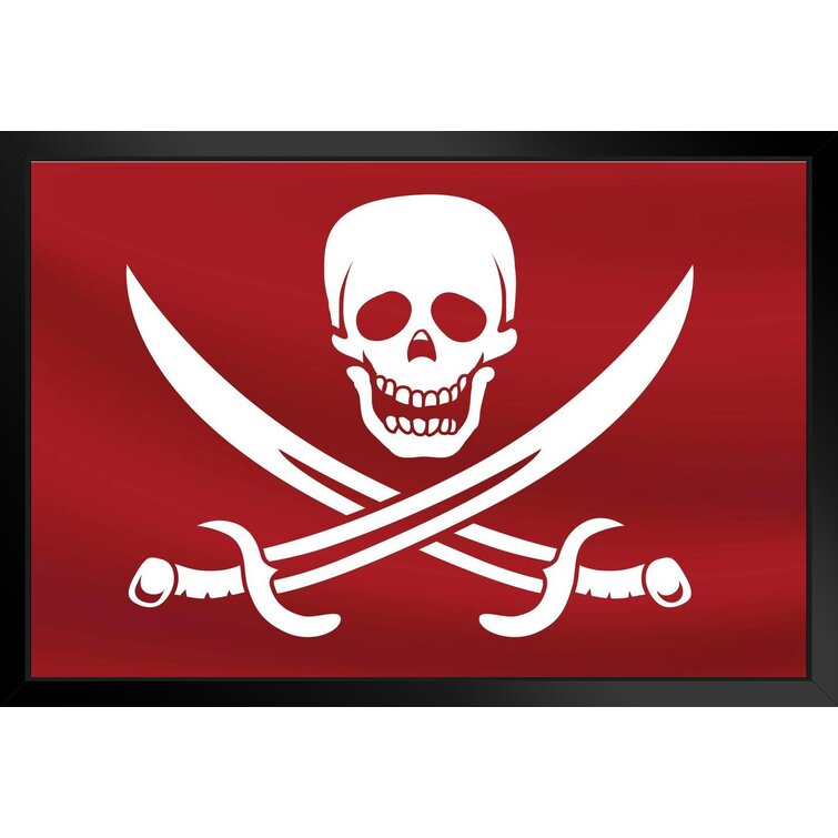 Trinx Red Pirate Flag With Swords Art Print Black Wood Framed