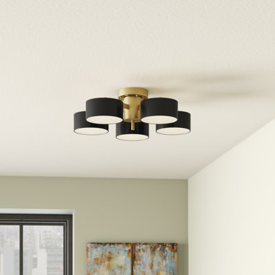 Lustre doré 5 lumières avec abat-jour noir Goudy