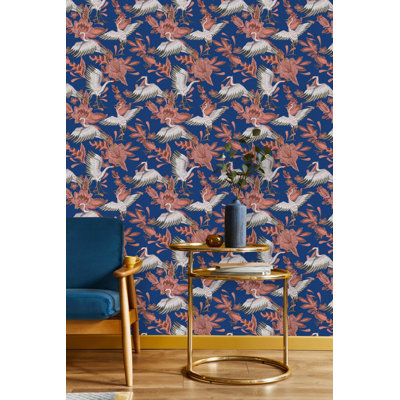 Cranes On Dark Blue Background Wallpaper
