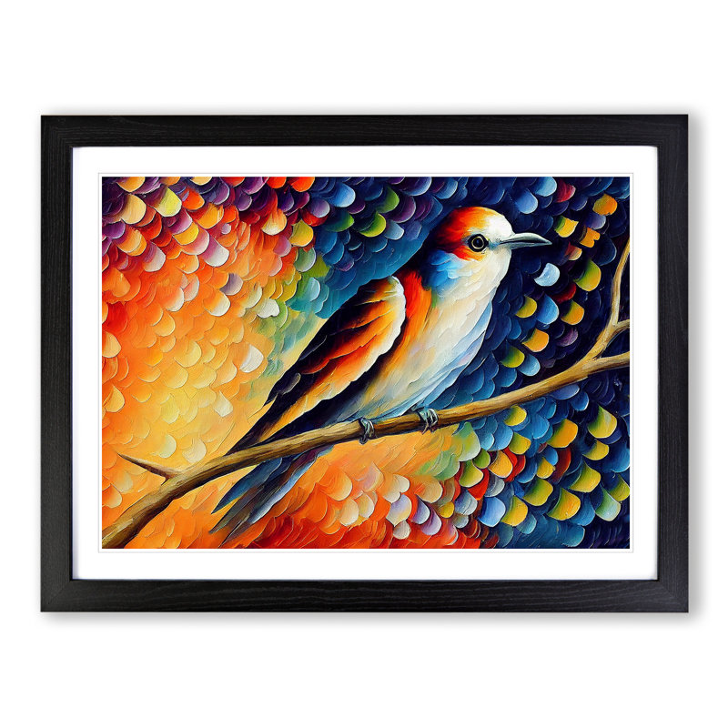 Delightful Bird Abstract - Single Picture Frame Painting, Black, 25cm H x 34cm W x 2cm D