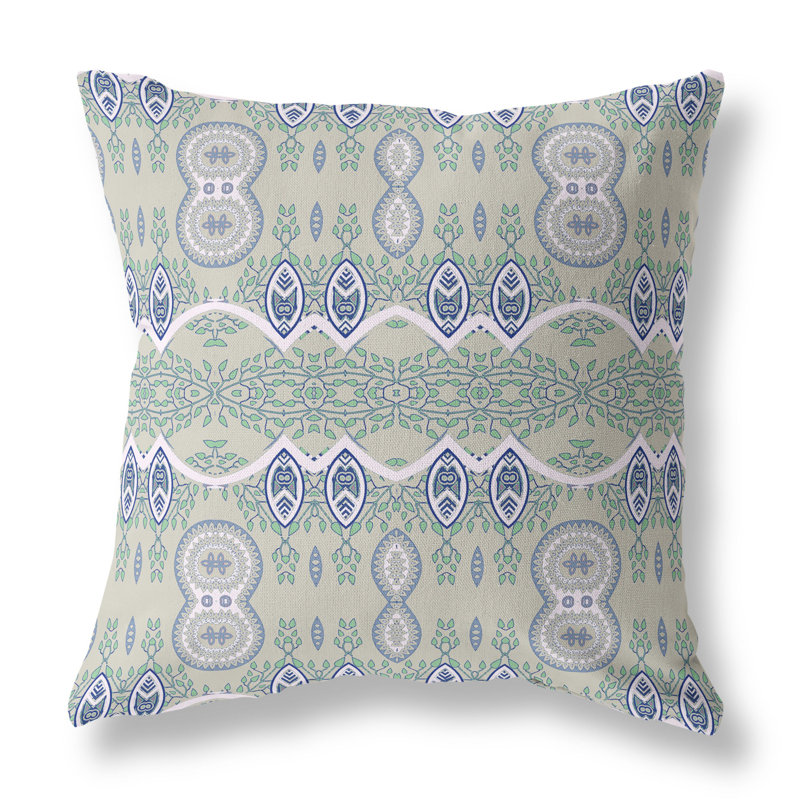 Housse et insert de coussin décoratif en polyester pour l'intérieur et l'extérieur, 16 po x 16 po, Vert clair / Beige