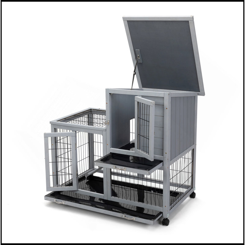 Cage à lapin amovible avec plateau amovible et roulettes, Blanc / Gris