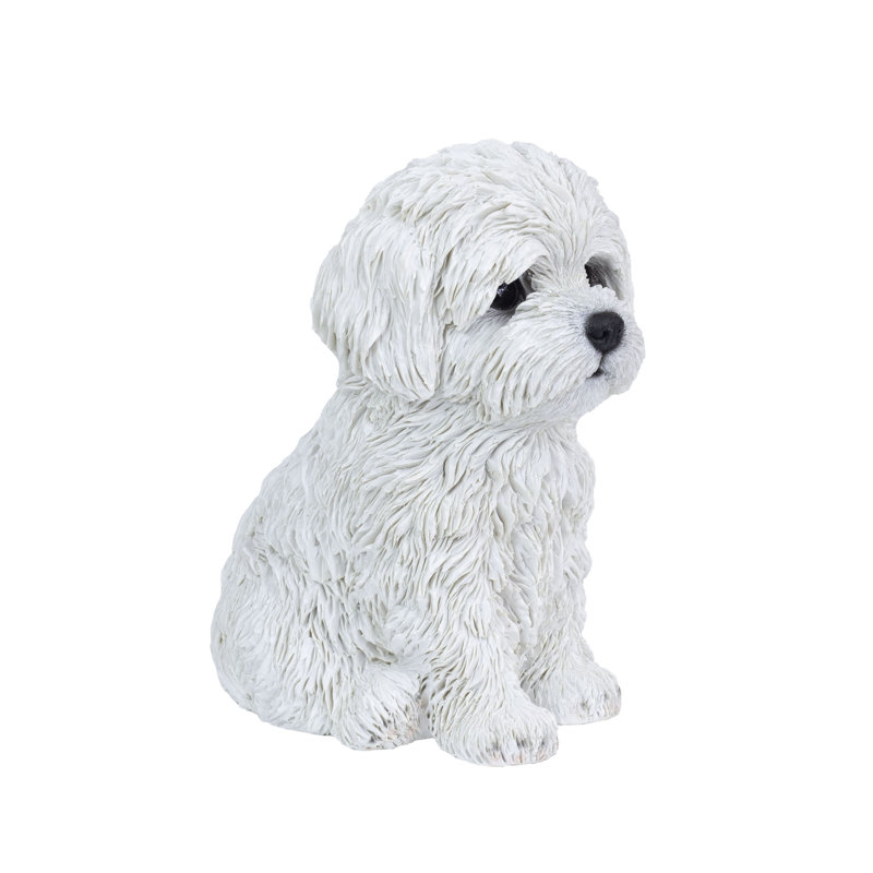 White Baby Maltese | Handpainted Decorative Puppy Statue for Home & Garden Decor | Premium Polyresin Dog Statue | Gift for Dog Lovers | Weather-Resistant Indoor/Outdoor Decor