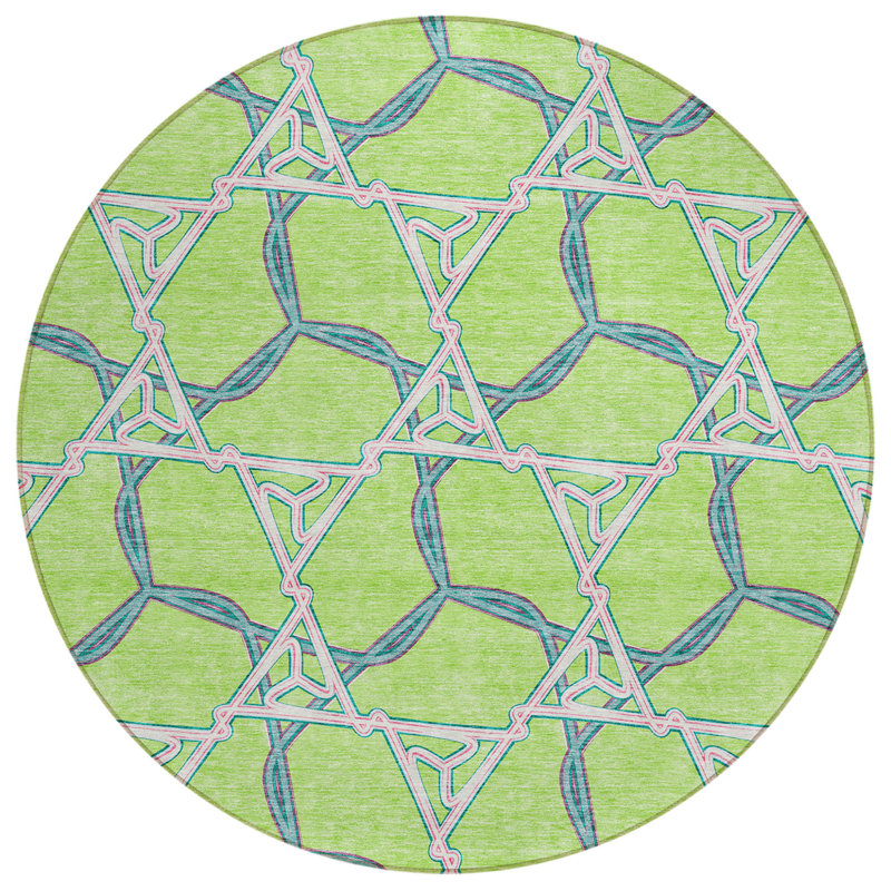 Tapis rond lavable extérieur géométrique vert et bleu 8 pi