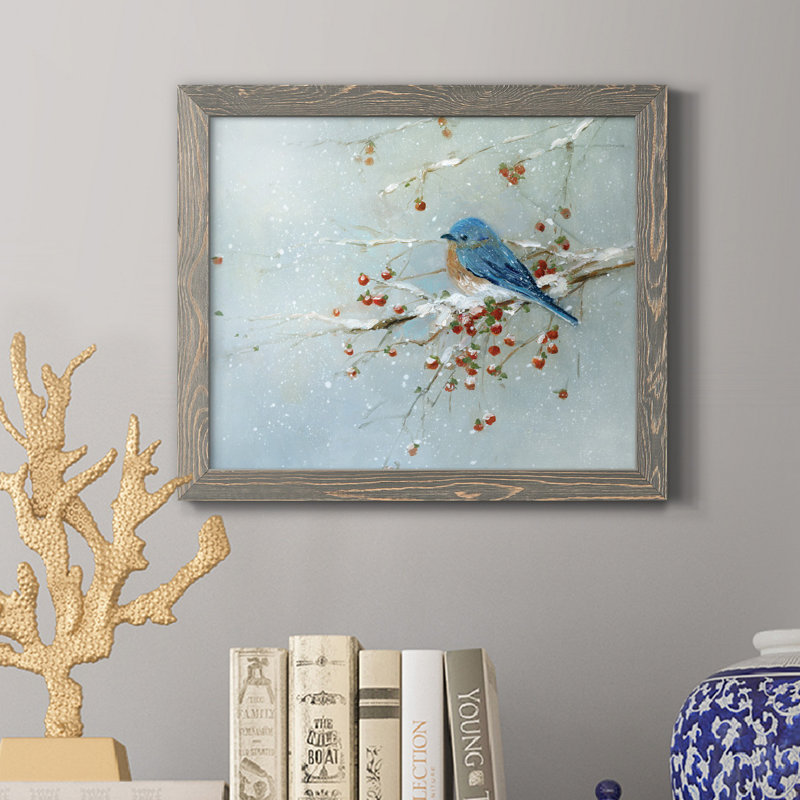 «Blue Bird in Winter», reproduction d'art sur toile encadrée, H 24 po x l 18 po x P 1,5 po, gris