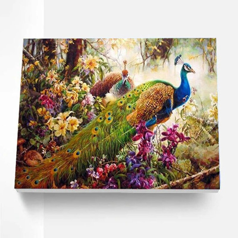 «Paint By Number DIY Peacocks Flowers», ensemble de 6 reproductions d'art sur toile sans cadre