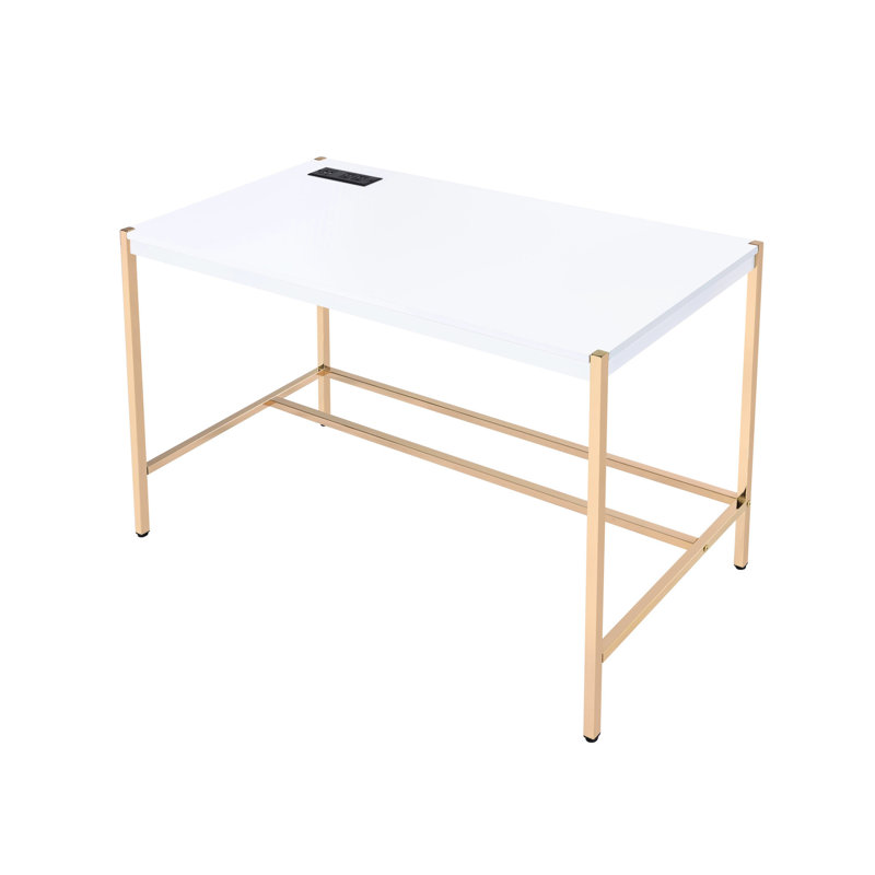 Bureau moderne blanc et or avec port pour utilitaire rectangulaire contemporain