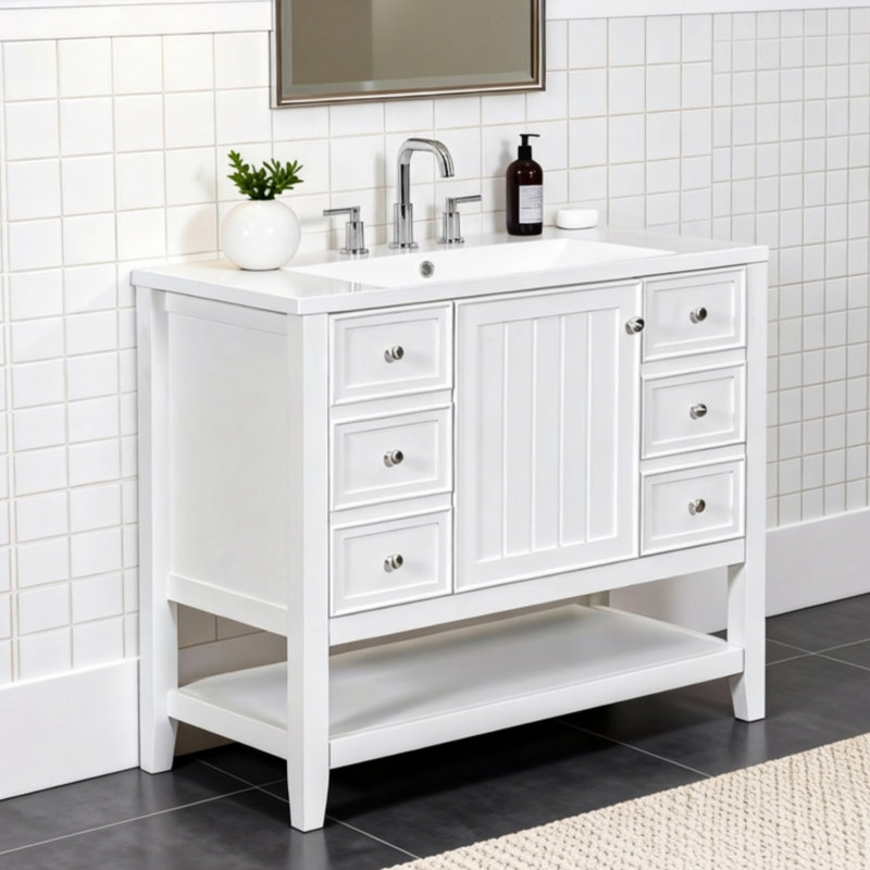 Meuble-lavabo sur pied simple 36 po avec lavabo, 36 po, vert, Vert