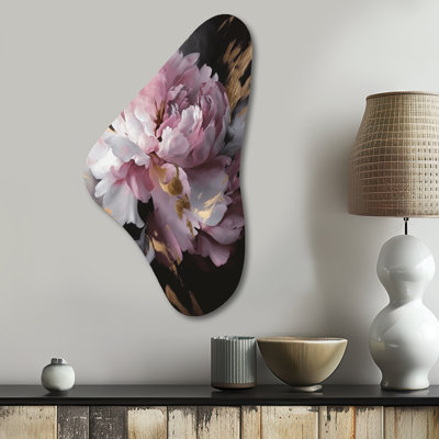 Highworth - Peonies Boomerang Shape Assymterical Metal Wall Art