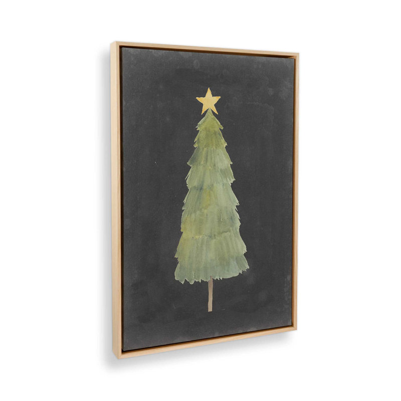 Impression d'arbre de Noël minimaliste sur toile, H 36,75 po x l 24,75 po, Cadre flottant brun