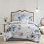 8 Piece Cotton Comforter Queen Blue - Shabby Chic Theme With Floral Embroidery, , , Includes 1 Comforter, 2 Euro Shams, 3 Decorative Pillows, Bed Skirt, Machine Washable Bedding Accessories Printed