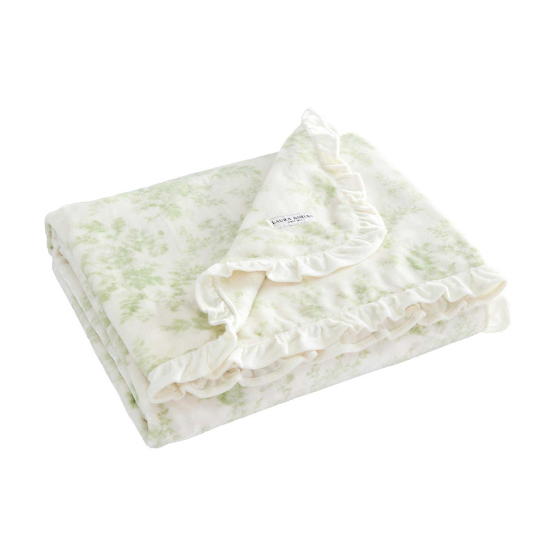 Laura Ashley Annalise Green Ruffled Edge Throw Blanket, Annalise Green