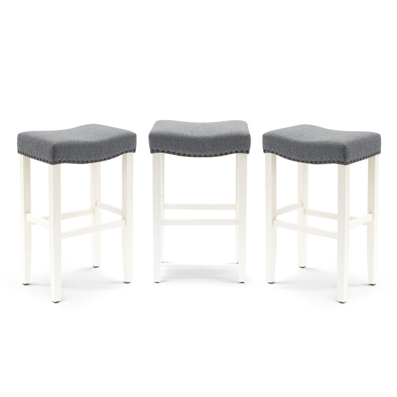 Tabouret Jameson, Tissu gris / cadre blanc, Tabouret de bar (siège d'une hauteur de 29 po)