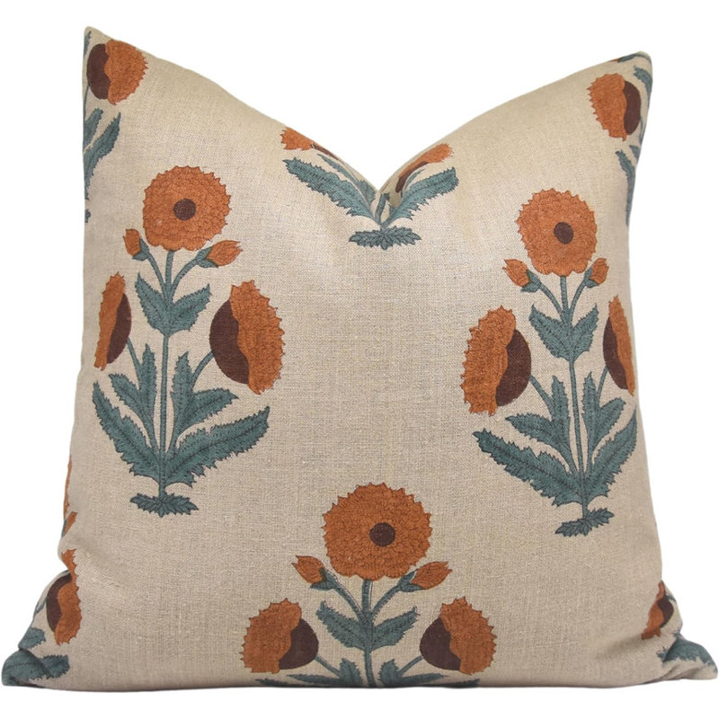 Linen Pillow Cover, Yellow Floral 3, 22" x 22", Square